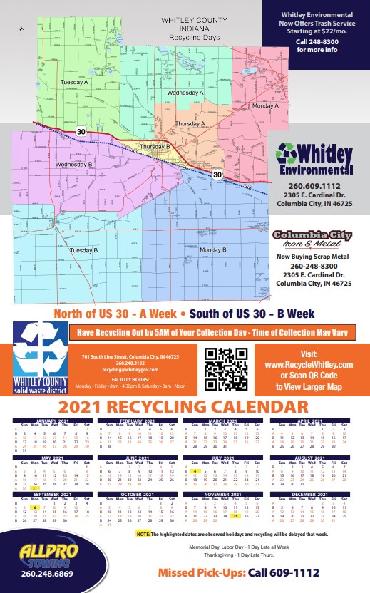 Indianapolis Trash Pickup Schedule 2022 Solid Waste / Whitley County, Indiana